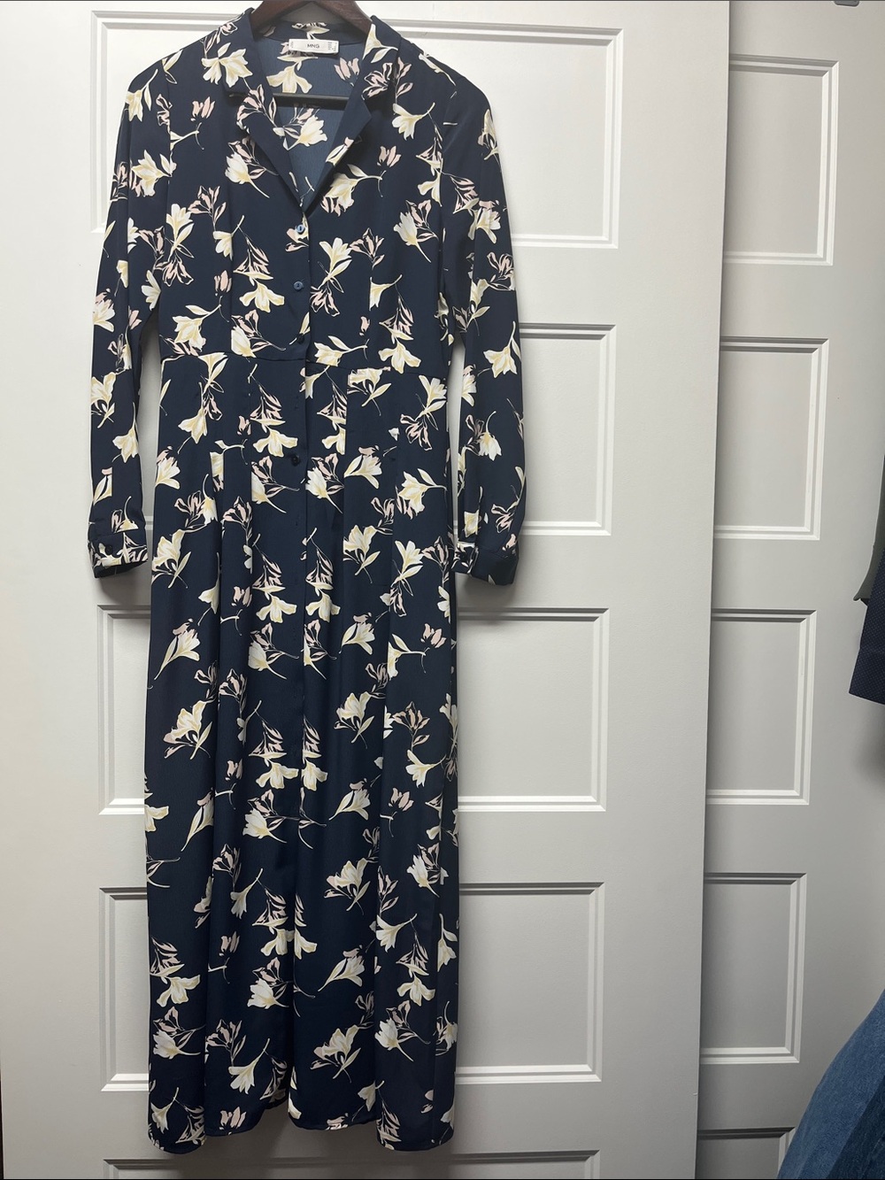 Mango Navy Maxi Dress with Cream Floral Print